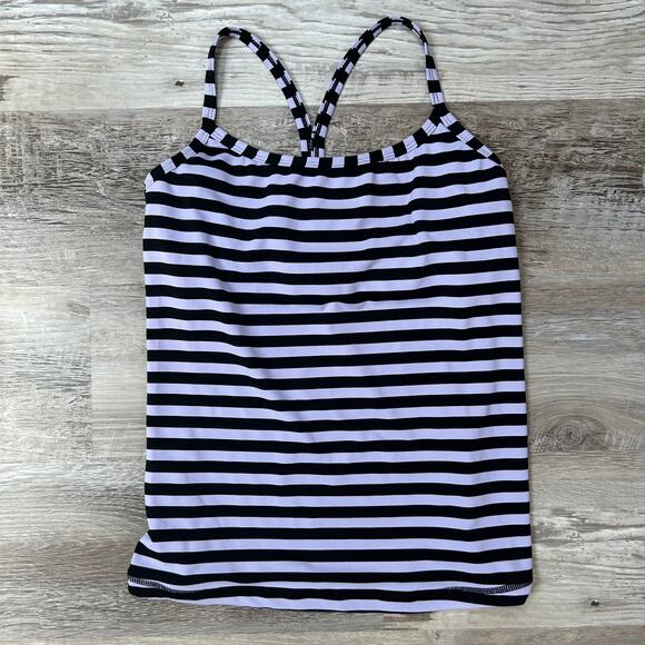 Lululemon Navy & Lavender Stripe Racerback Tank Top w/ Shelf Bra Size 4 - Picture 1 of 5